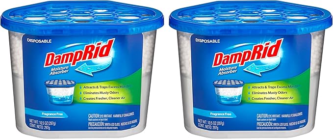 Damp Rid Moisture Absorber – Fragrance Free 2 Pack Humidity Absorber & Odor Remover for Home, Bathroom & Basement, 10.5 oz Disposable Buckets– Ilios Packaging