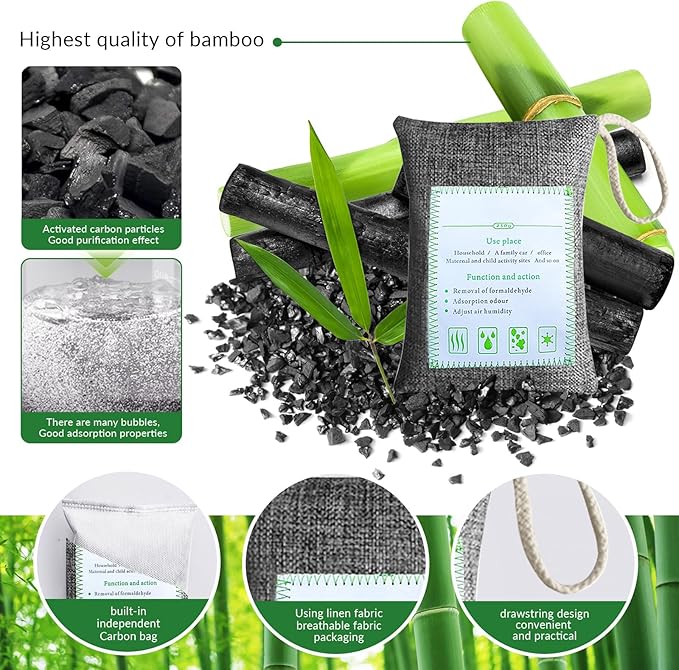 2 Bags Natural Air Purifying Bag | Bamboo Charcoal Odor Absorber for Home & Car | Closet Odor Eliminator, Small Room Deodorizer & Car Air Freshener | Charcoal Bags (250g gray, Unscented)