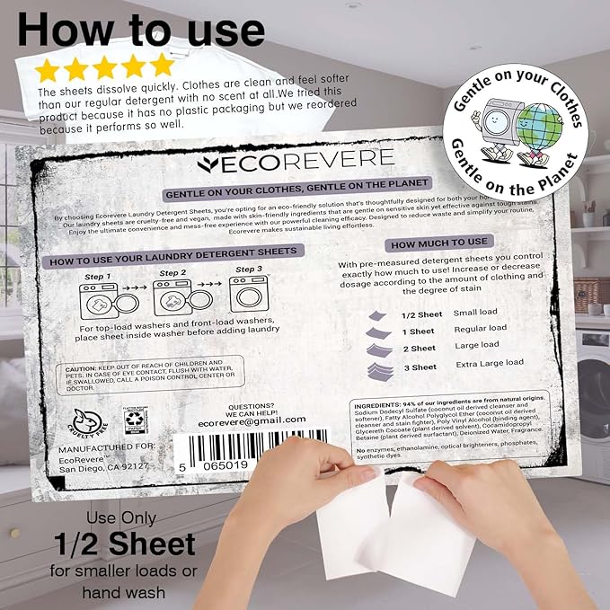 Lavender Laundry Detergent Sheets - Eco Friendly Hypoallergenic for Sensitive Skin, Natural Plant Based Washer Sheets, Travel Laundry Detergent, Chemical Free, Lavender Scent (64cnt/128 Small Loads)