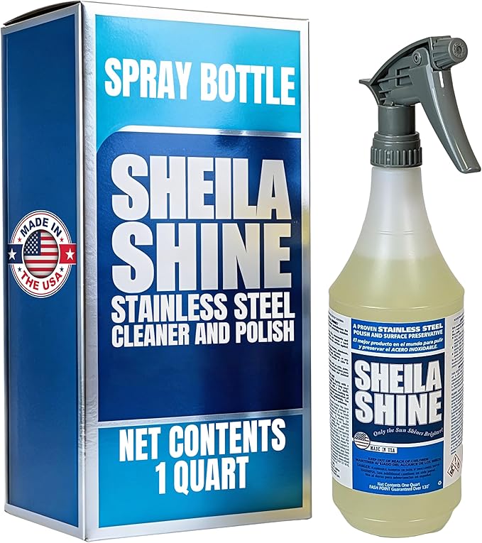 Sheila Shine 1 Quart Stainless Steel Cleaner and Polish - Cleans, Polishes & Protects Kitchen Appliances, Refrigerators, Sinks, Ovens & Grills - Spray & Polish Stainless Steel Cleaner