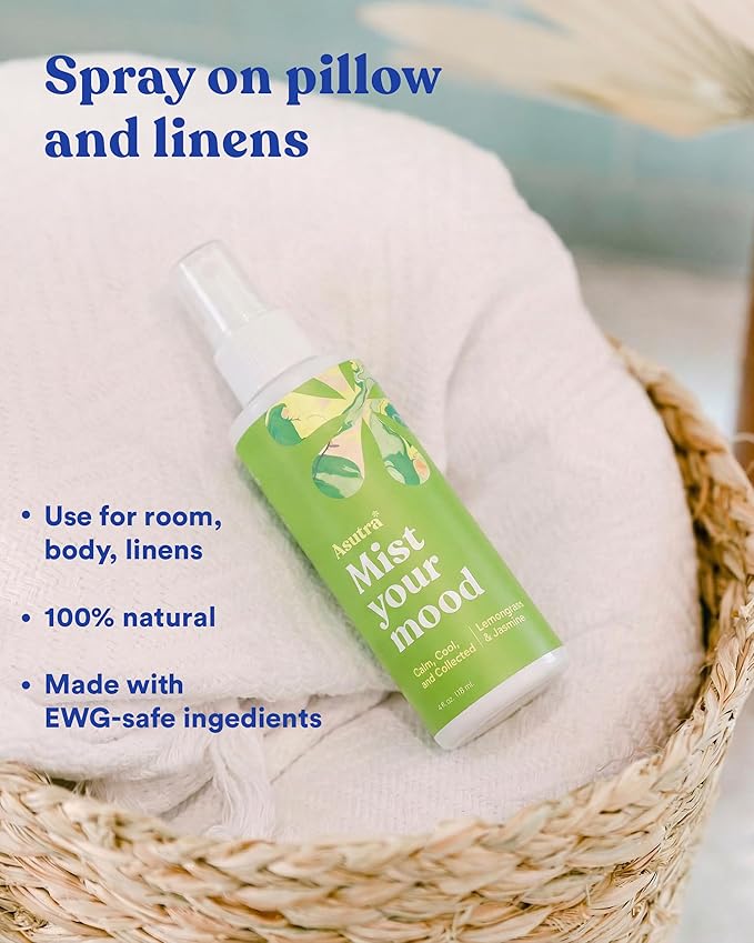Asutra, Premium Aromatherapy Mist, Calm, Cool, Collected, 100% All Natural, Room and Body Mist, Linen and Pillow Mist, Essential Oil Blend, Lemongrass and Jasmine, 100% Guaranteed