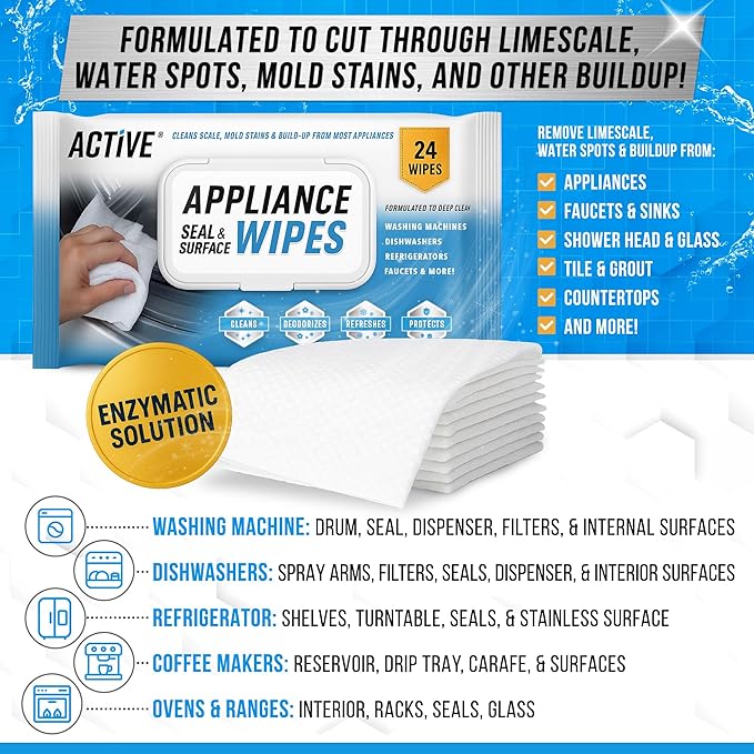 ACTIVE Appliance Cleaner Wipes and Pet Odor and Stain Eliminator - Includes 24pk Appliance Surface Wipes and 32oz Pet Spray Enzyme Cleaner