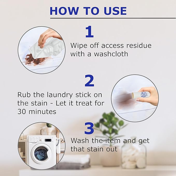 Solid Bleach in a Stick - Concentrated and Natural Stain Remover Solution for White Clothing - Pocket Bleaching Tube for Dirty Spots | Household and Travel Cleaner Essentials | By Cadie 1 Pack