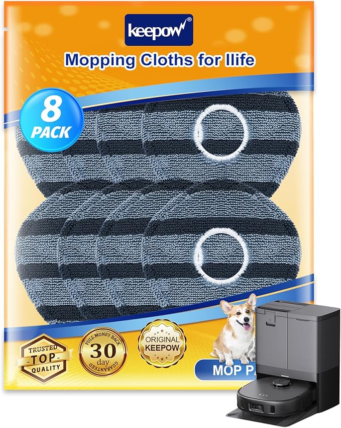 KEEPOW Vacuum Mop Replacement Pads Compatible with Eufy X10 Pro Omni / X9 Pro Robot Vacuum Cleaner, Washable and Reusable Soft Mopping Pad Parts Accessories, 8 Pack