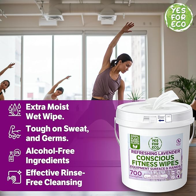[Bulk 1400-Count] Plant Based Eco-Conscious Fitness Wipe, 2 Rolls x 700 Count Infused with Lavender & Tea Tree Oil, Perfect for Yoga/Pilates Studios & Gyms, All-Purpose Gym Wipes - Bulk Buy