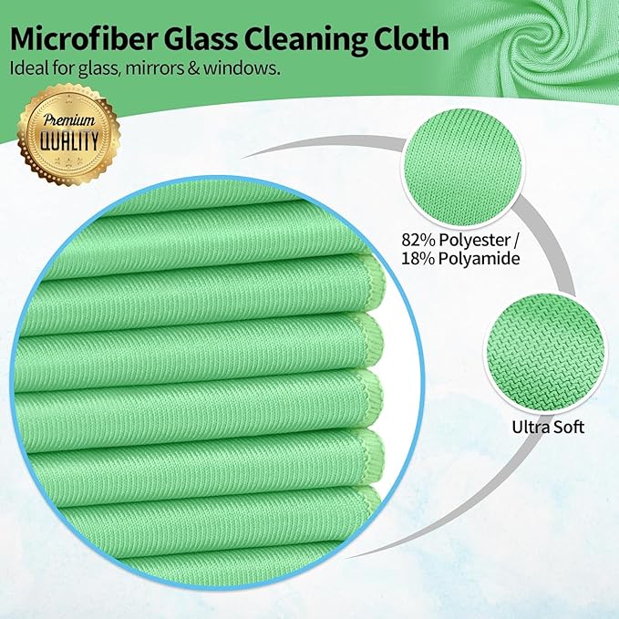 HOMERHYME Microfiber Cleaning Cloth, 6 Pack Glasses Cleaning Cloth, 16" ×14" Window Cleaning Rags, Streak Free Lint Free Polishing Cloths Wipes for Eye Glass Stainless Steel Windshield, Sage Green