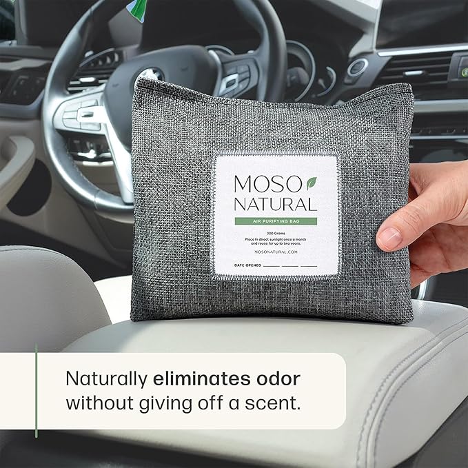 Moso Natural Charcoal Odor Absorber for Cars (3 Pack) 300g Bamboo Charcoal Air Purifying Bag, Unscented Odor Eliminator, Lasts Up to 2 Years, HGTV Editors’ Pick