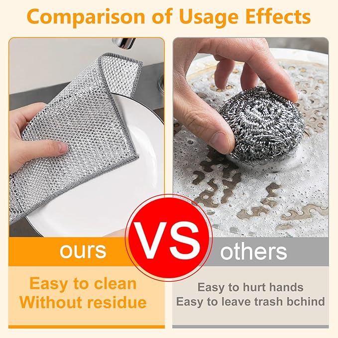 Multipurpose Wire Dishwashing Rag,Non Scratch Wire Dishcloth, Reusable Steel Wool Scrubber,Non-Scratch&Quick-Drying&Odor-Resistant Multi-Purpose for Kitchen,Bathroom Cleaning (10)