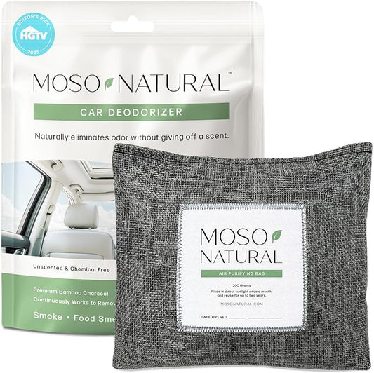 Moso Natural Charcoal Odor Absorber for Cars, 300g Bamboo Charcoal Air Purifying Bag, Unscented Odor Eliminator, Lasts Up to 2 Years, HGTV Editors’ Pick