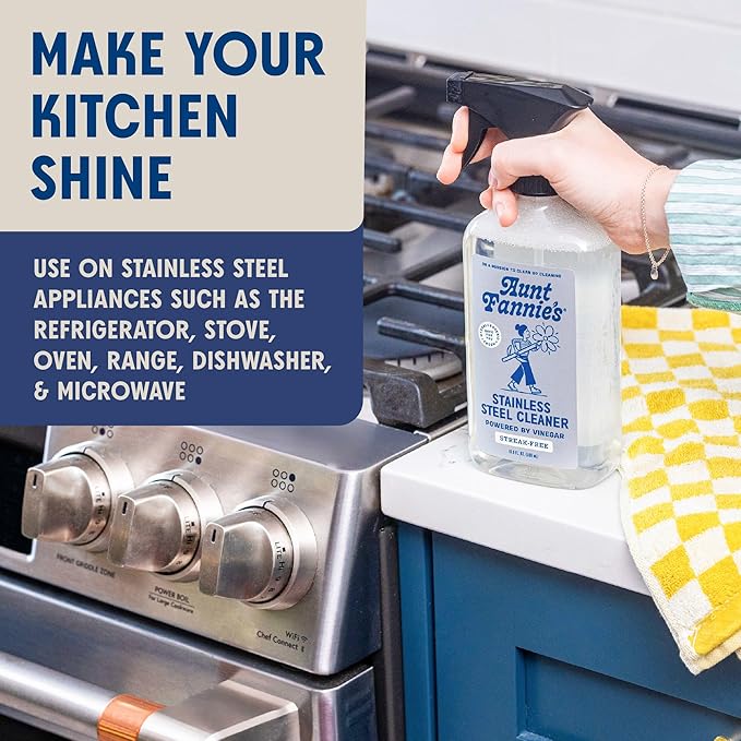 Aunt Fannie's Stainless Steel Spray Cleaner, Powered by Vinegar, Fingerprint and Residue Remover for Refrigerator, Dishwasher, Oven, Grill, Sink, Stovetop, and Other Appliances, Pack of 3