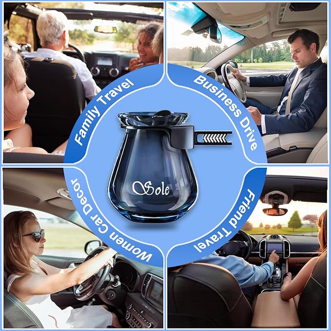 Car Diffuser Glass Bottles with Crystals Natural Stone for Spreading Essential Oils,Blue Lotus Design Glass jar as air freshener Vent Clip,car Vent Decor Accessories Pack of 2 (Pink + Pink)