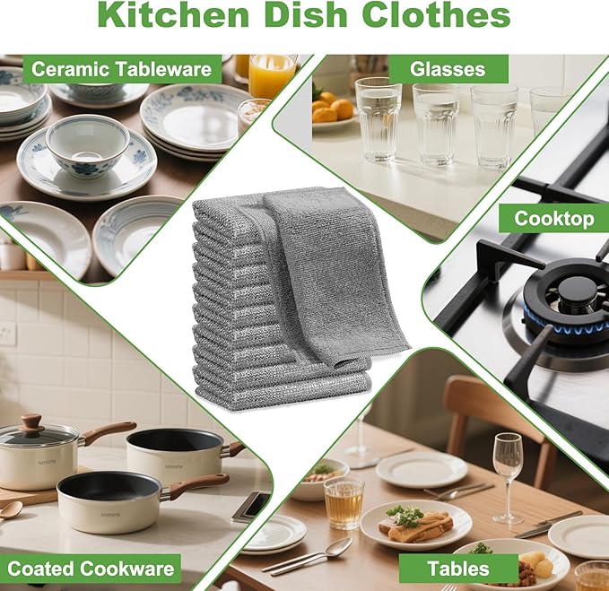 10 Counts Multipurpose Wire Dishwashing Rag,Non Scratch Wire Dishcloth for Washing Dishes,Microfiber Miracle Cleaning Cloth with Mesh,Dual-Sided Steel Mesh Cloth for Pot,Metal Scrubber,Grey