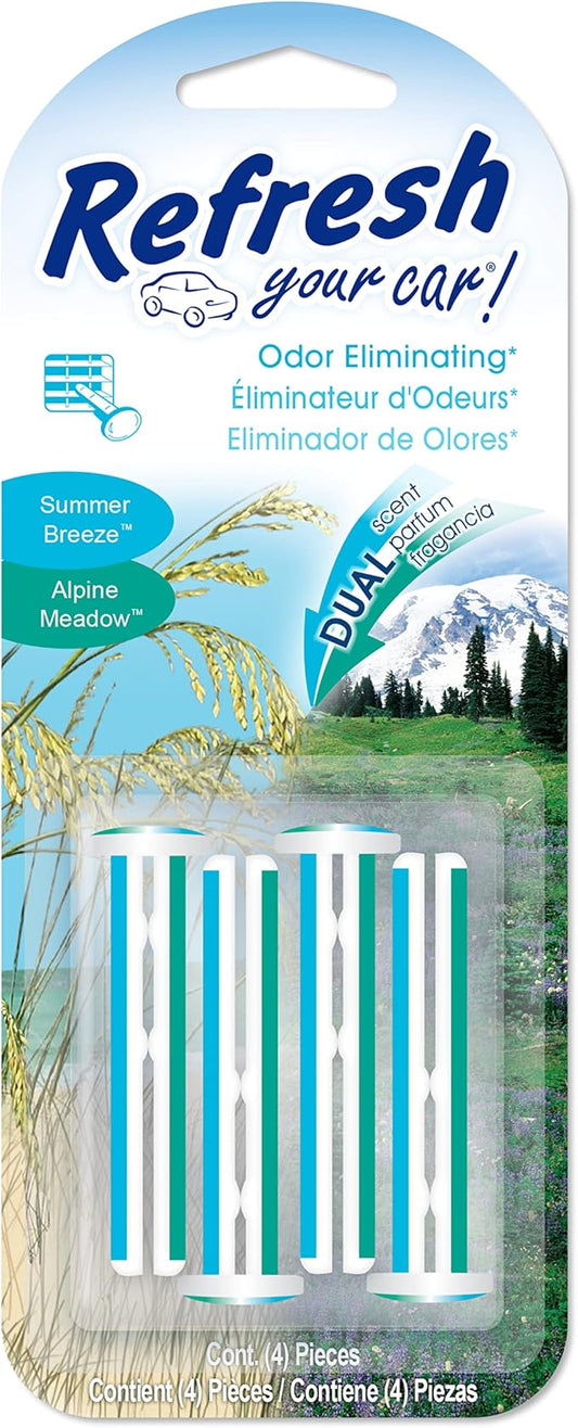Refresh Your Car! E300888902 Dual Scent Vent Stick, Alpine Meadow and Summer Breeze, 4 Per Pack
