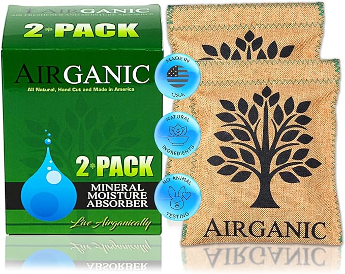 Natural Moisture Absorber Dehumidifier Bags (2-Pack) – Plant & Mineral Desiccant Pouches for Closet, Car, Gun Safe, RV, Bathroom – Reusable Mini Humidity & Odor Control