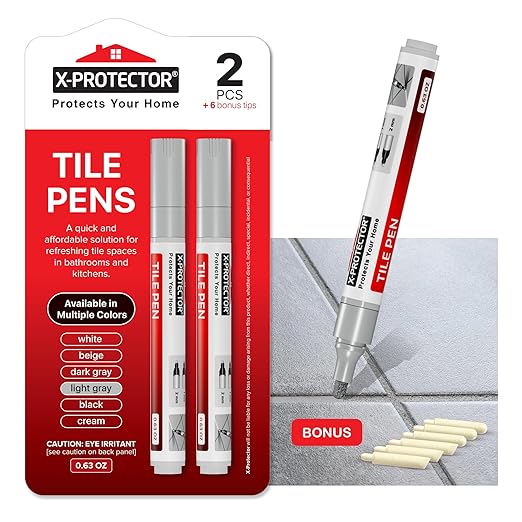 X-Protector Water Based Grout Marker - 2 PCS with 8 Tips, Light Gray