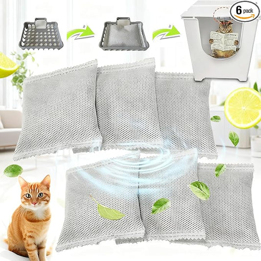6PCS Activated Charcoal Odor Absorber Bags Compatible with Modkat Flip Cat Litter Box Kit, Natural Freshest Coconut shell Charcoal Bags, Absorb Odors/Control Damp from Pets/Keep Home Fresh