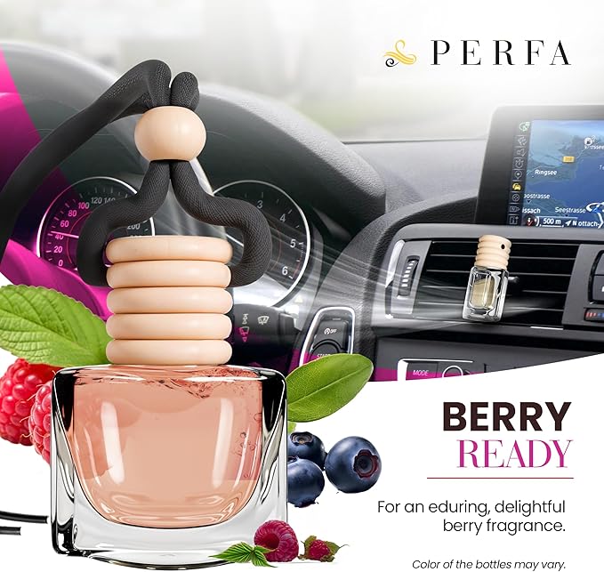Pack of 2 Car Air Fresheners For Women | Berry Ready Scented Automotive Car Accessories with Vent Clips | Long Lasting Perfume Diffuser | Hanging Air Freshener Scent | Premium Fragrance By Perfa