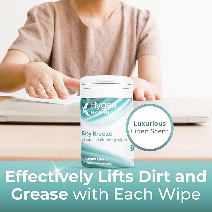 Hygea Natural EasyBreeze All Purpose Cleaning Wipes - Natural Wipes for Multi-surface Cleaning - Environmentally Responsible - Luxurious Linen Scented (Single Pack of 50)