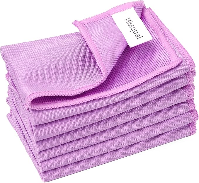 6 Pack Glass Cleaning Cloth Microfiber Cleaning Cloth for Window Eyeglass Jewelry Windshields Mirrors and Stainless Steel (Purple)