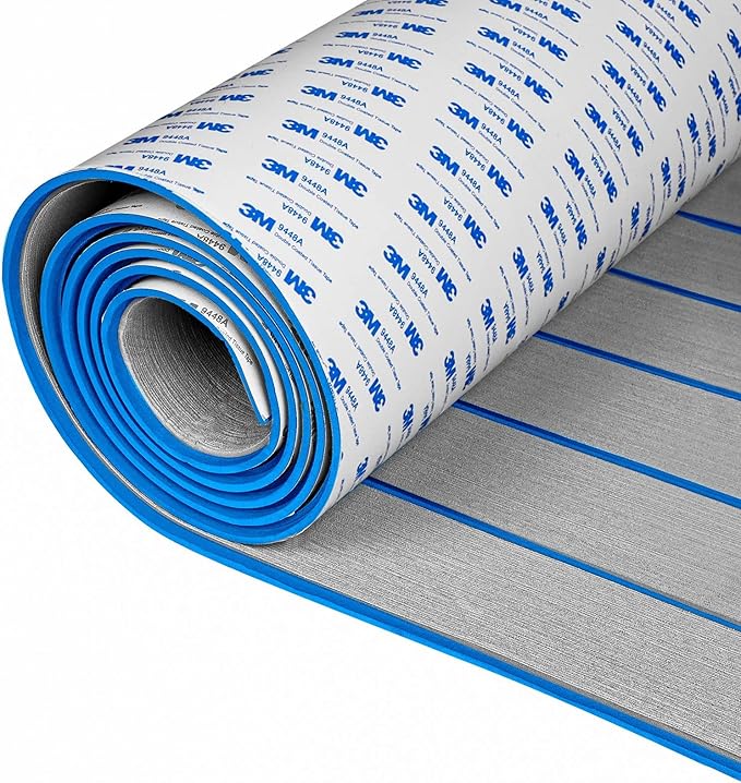 OCEANBROAD EVA Foam Boat Flooring with 3M Adhesive Backing Marine Self-Adhesive Decking 96''x45.6''/36''/28.8''/16.8'', 48''x16.8'' Faux Teak Sheet for Jon Boats Swim Platform Helm Pad RV Floor