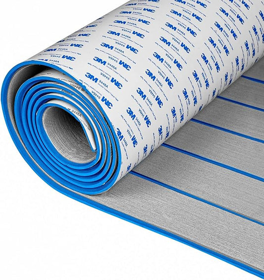 OCEANBROAD EVA Foam Boat Flooring with 3M Adhesive Backing Marine Self-Adhesive Decking 96''x45.6''/36''/28.8''/16.8'', 48''x16.8'' Faux Teak Sheet for Jon Boats Swim Platform Helm Pad RV Floor