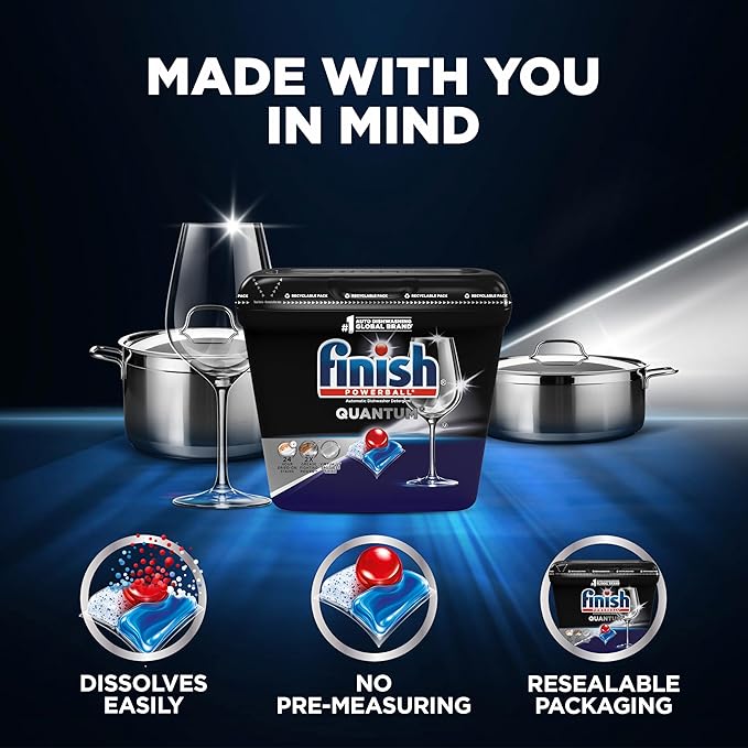 Finish Quantum Dishwasher Pods, No Pre-Rinse Dishwasher Detergent Soap Removes 24HR Dried-On Stain and Grease, Leaving a Virtually Spotless Shine, 22 Count