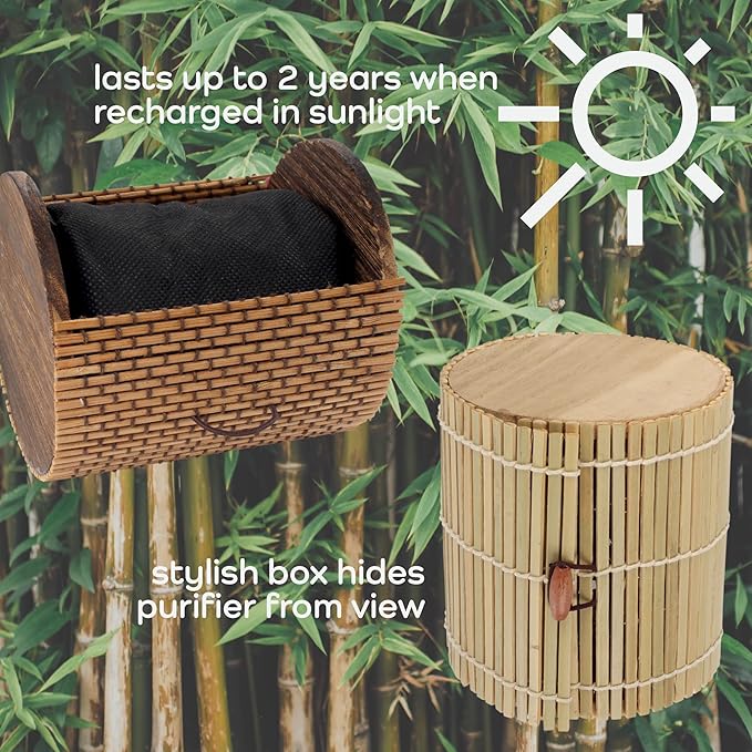 BambooMN Granulated Bamboo Charcoal Odor Absorber Bag in Decorative 4" Green and Brown Cylinder, 2 Sets