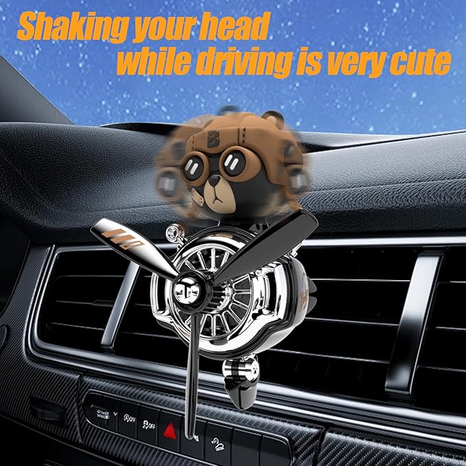 2Pcs Car Air Fresheners, Cute Bear Pilot Automotive Air Outlet Creative Car Perfume Diffuser, Automotive Accessories Air Vent Decoration with 8 Fragrant Tablets (Black 5+Black 5)