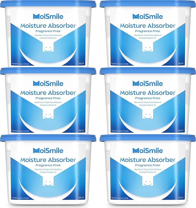 Moisture Absorbers 6 Packs, 10.8 Oz Efficient Humidity Absorber ＆ Odor Eliminator Boxes, Refillable Car Dehumidifier for Closet, Bathroom, Basement＆ RV, Fragrance Free