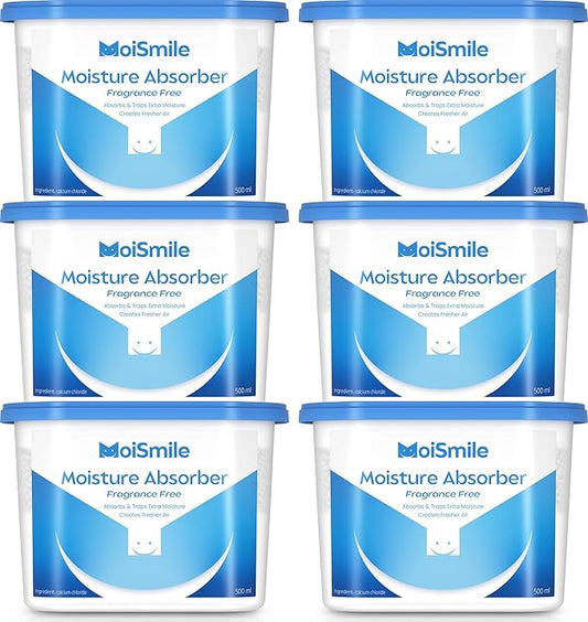 Moisture Absorbers 6 Packs, 10.8 Oz Efficient Humidity Absorber ＆ Odor Eliminator Boxes, Refillable Car Dehumidifier for Closet, Bathroom, Basement＆ RV, Fragrance Free