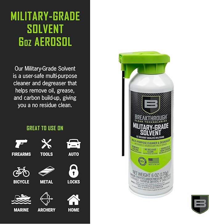 Breakthrough Clean Technologies Military-Grade Handgun and Rifle Cleaning Solvent, Grease Remover - 6oz/2oz/15ml/32oz Spray Bottle