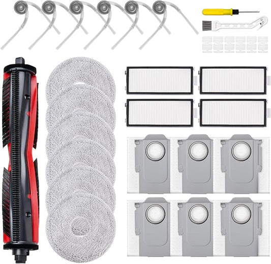 31 PCS Saros Z70 Replacement Accessories Compatible with Saros Z70 Robot Vacuum, 1 Mainbrush, 6 Scent Tablets, 4 HEPA Filters, 6 Dust Bags, 6 Mop Pads, 6 Side Brush