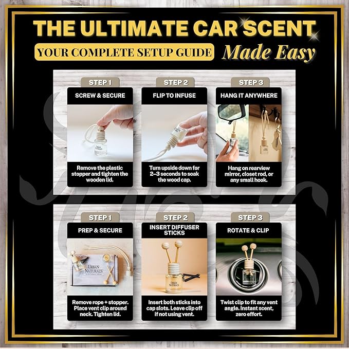 Urban Naturals Car Air Freshener Hanging + Vent Clip, Vanilla Toasted Macadamia '71 Scent Diffuser, Long Lasting Car Fresheners Made in USA, Auto Accessories for women (1 Pack)