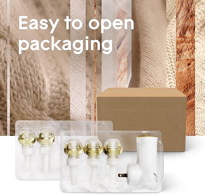 Glade PlugIns Refills Air Freshener Starter Kit, Scented and Essential Oils for Home and Bathroom, Cashmere Woods, 3.35 Fl Oz, 1 Warmer + 5 Refills