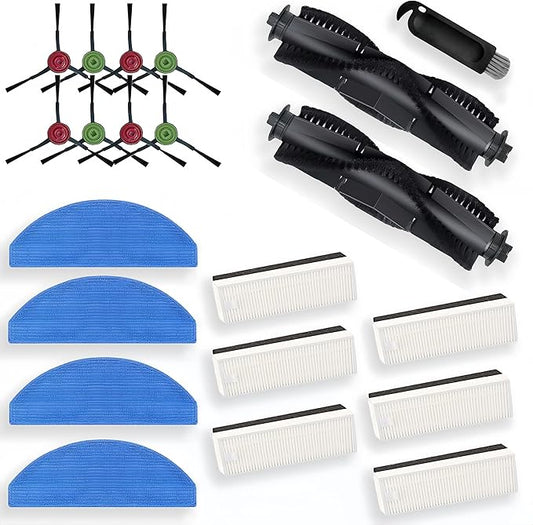 Replacement Parts Compatible with Tikom G8000 MAX Tikom L8000 Pro (2025 Year Versions) Robot Vacuum Cleaner Spare Parts Accessories, 2 Main Roller Brush, 8 Side Brushes, 6 Hepa Filters, 4 Mop Pads