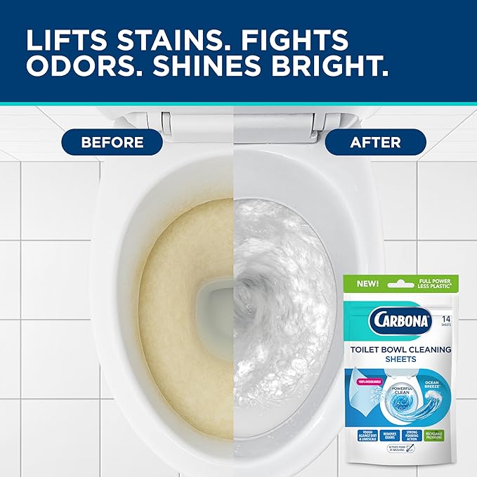 Carbona Toilet Bowl Sheets | Ocean Breeze Scent | Powerful Toilet Bowl Cleaner | 14 Sheets | Less Plastic Waste