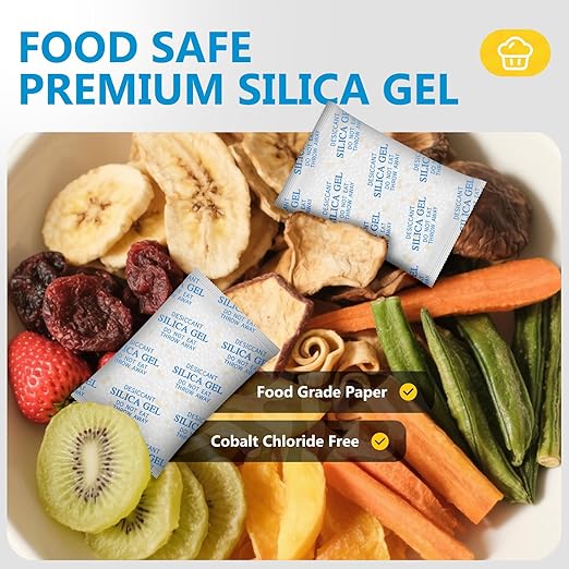 Moisture Absorbers - 50 Gram 22 Packs Silica Gel Packets with Color Indicating, Desiccant Packs for Storage, Food Grade Silica Packets for Seeds, 3D Filaments, Electronics, Safes