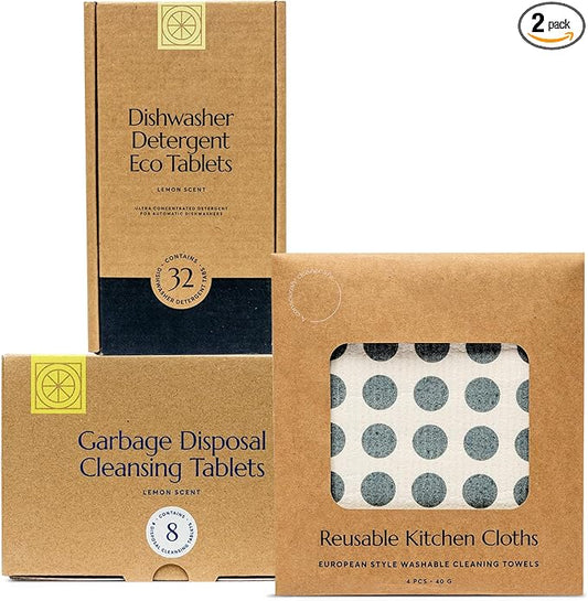 CLEANOMIC Garbage Disposal Cleaner, Diswasher Pods & Reusable Kitchen Cloth Bundle