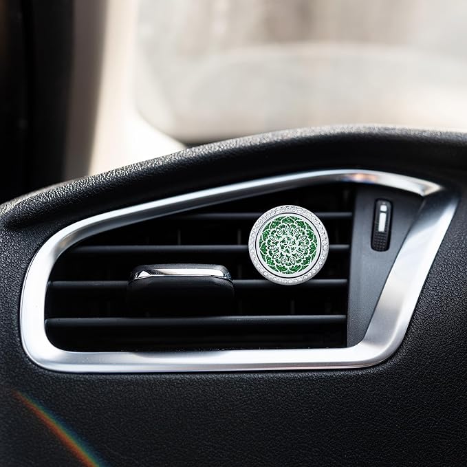Essential Oil Car Diffuser Vent Clips, Sparkling Essential Oil Car Diffuser, with 20 Refill Pads, for Long Lasting Automotive Odor Eliminator Decoration (1, Life Tree+11-petaled Flower)