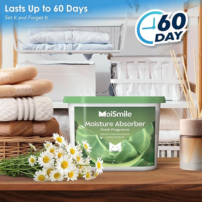 Moisture Absorbers 6 Packs, 10.8 Oz Fresh Scent Efficient Humidity Absorber ＆ Odor Eliminator Boxes, Refillable Car Dehumidifier for Closet, Bathroom, Basement＆ RV