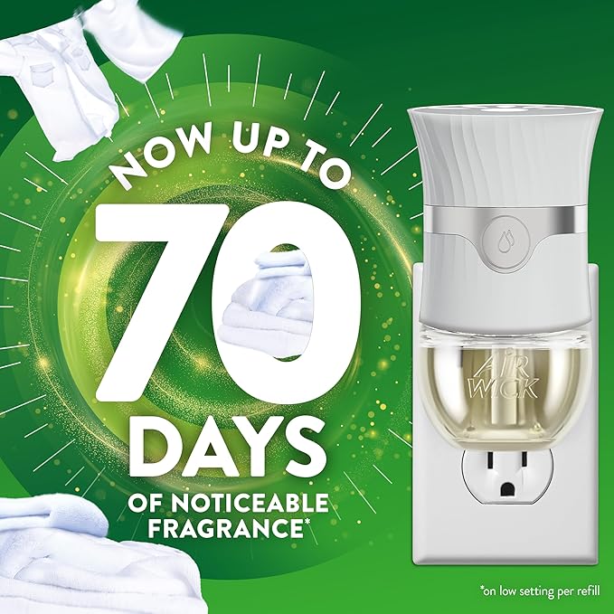 Air Wick Plug in Scented Oil Starter Kit (Warmer + 1 Refill), Fresh Linen, Air Freshener, Essential Oils