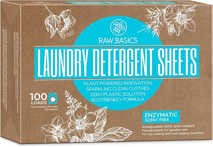 Laundry Detergent Sheets Unscented - Zero Waste, Plastic and Scent Free, Natural Soap - Travel Size Essentials for Washing Clothes, 100 Loads (Unscented)