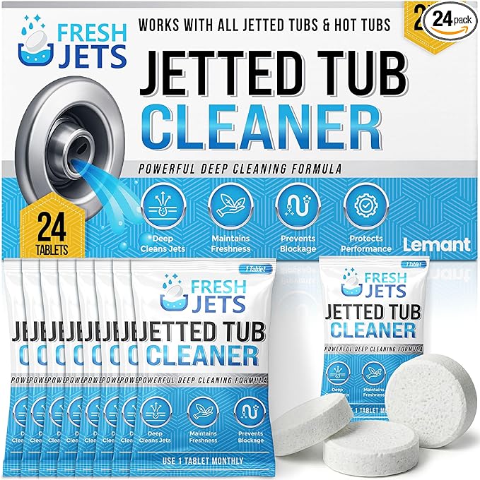 Lemant Jetted Tub Cleaner Bathtub Tablets (24 pack) | Compatible with Whirlpool & Spa Bath System, Whirl Tubs, Jets, Professional Septic Safe Jet Tub Cleaner for Bathtubs | 24 Tablets (2 year Supply)