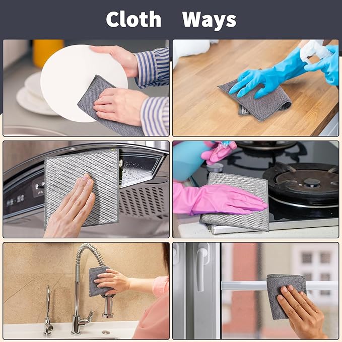 5 Pack Dual-Sided Metal Wire Dishcloth, Reusable Non-Scratch Cleaning Pads with Fabric Side for Nonstick Cookware, Pots, Pans & Kitchen Cleaning