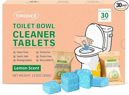Toilet Bowl Cleaner Tablets 30 Big Pack Fast Dissolve Plastic-free Powerful Clean Septic Safe Deodorize Remove Rust & Stains Bathroom Cleaner Lemon Scent