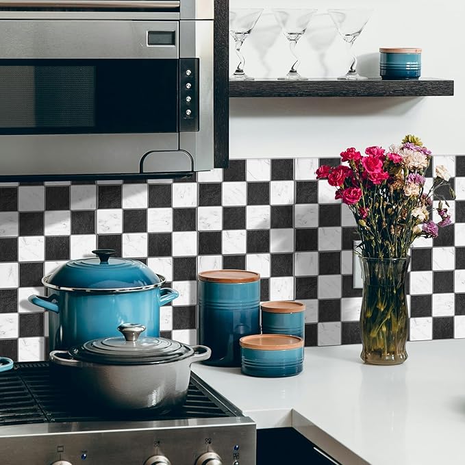 Peel and Stick Backsplash, New Upgrade Design 9" x9"Square Marble Tiles,3D Adhesive Premium Mosaic Tiles, Peel and Stick Tiles for Kitchen,Bathroom, Wall Tile（10-Sheet）.