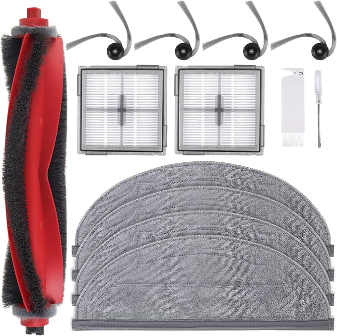 13 Packs Q10S5 Accessories Kit Replacement Compatible with Roborock Q10 S5 / Q10 S5+ Plus Robot Vacuum, 1 Main Brush, 4 Mop Cloth Pads, 4 Side Brushes, 2 HEPA Filters, 1 Cleaning Tool, 1 Screwdriver