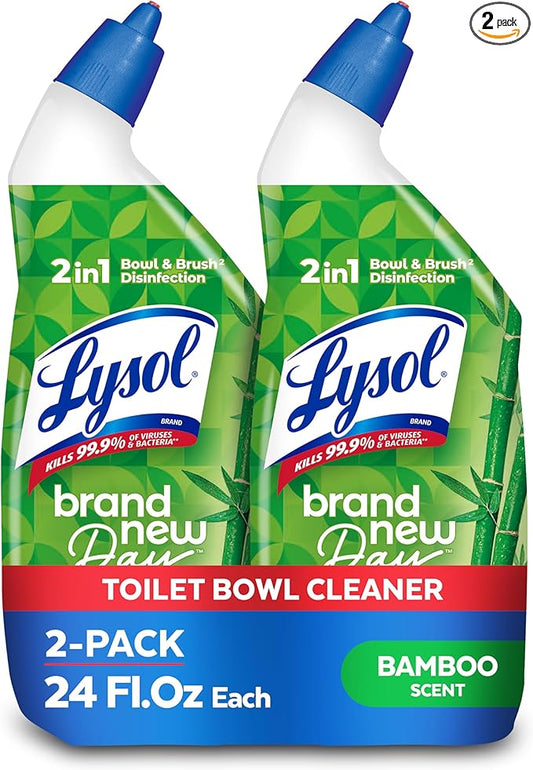 Lysol Toilet Bowl Cleaner Clinging Gel, Cleaning, Disinfecting, and Stain Removal, Bleach Free Bathroom Cleaning Supplies, Bamboo Scent, 24 fl oz. (2 Pack)