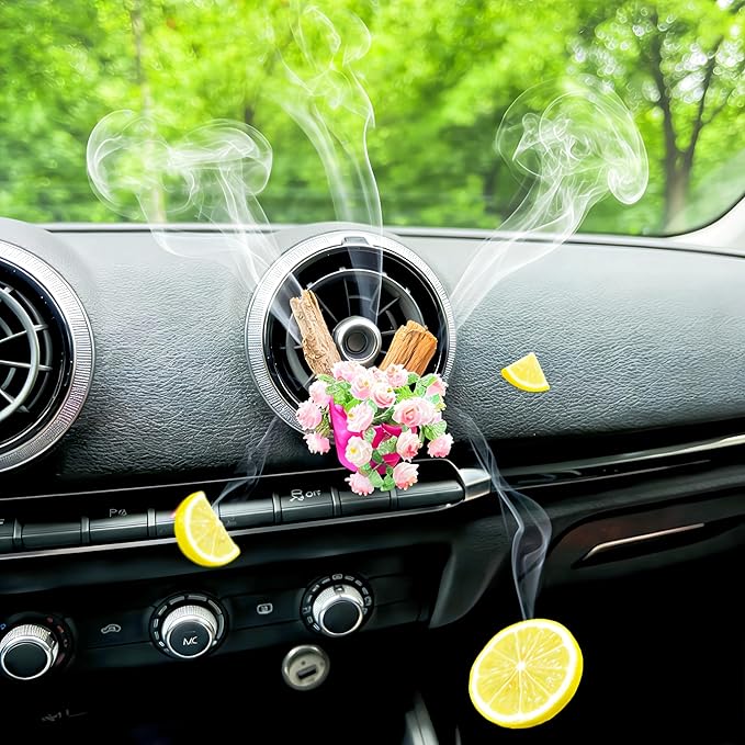 Car Air Freshener Hanging & Vent Clip - Handmade Car Fragrance with Floral Pot Design, Car Scent for Rear View Mirror Accessories, Automotive Air Fresheners That Make Car Smell Good(red rose)