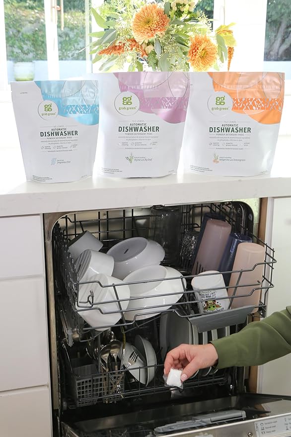 Grab Green Automatic Dishwashing Detergent Pods, 132 Count, Thyme Fig Leaf Scent, Plant and Mineral Based, Superior Cleaning, Powerful Grease Removal, Brilliant Shine